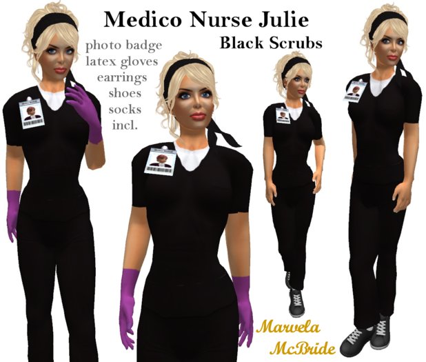 Second Life Marketplace ! "Medico" Nurse Julie Black Scrubs